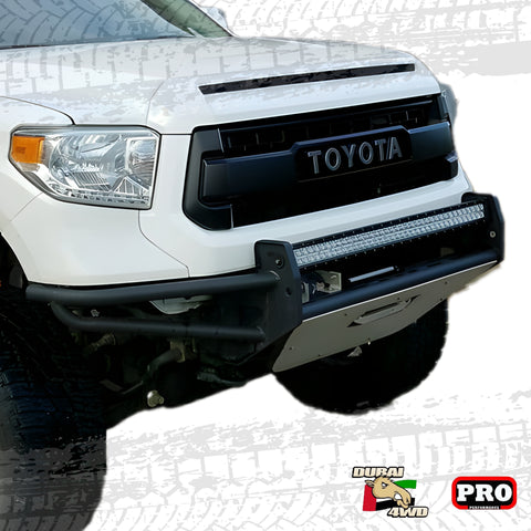 Introducing the Textured Black RSP Front Bumper with Skid Plate—an ideal non-modular from Dubai4WD 4x4 enthusiasts